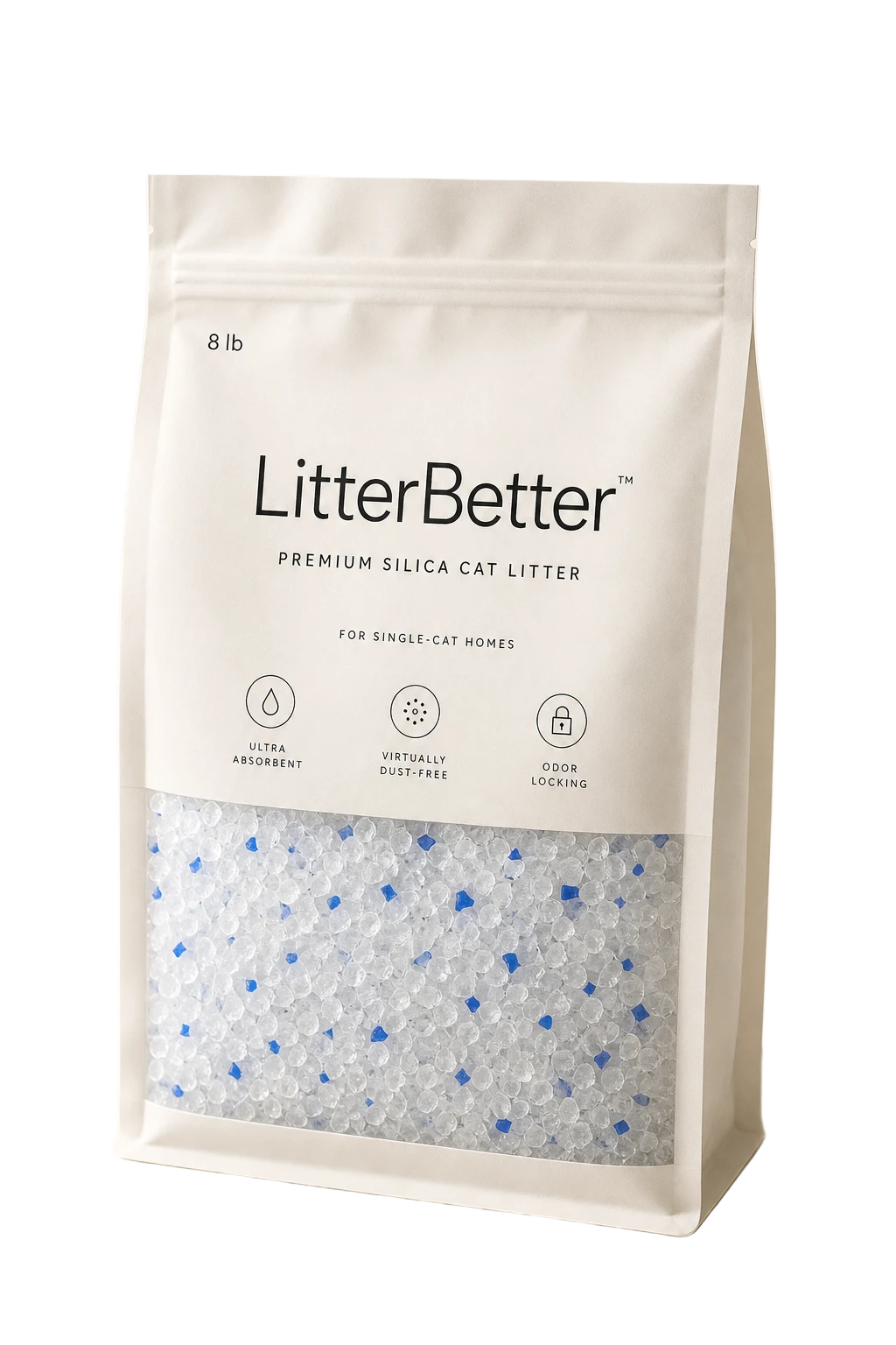 LitterBetter 8 lb bag of low dust silica cat litter for single-cat homes